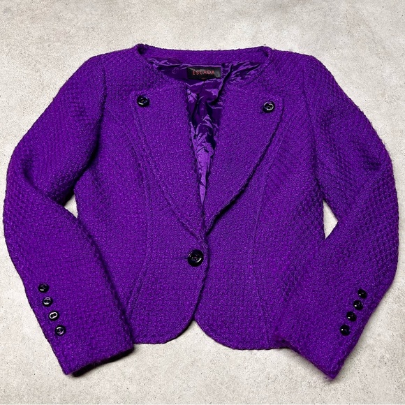 ESCADA Womens Purple Wool Knit Lapel One-Button Blazer Jacket Coat - Picture 1 of 9